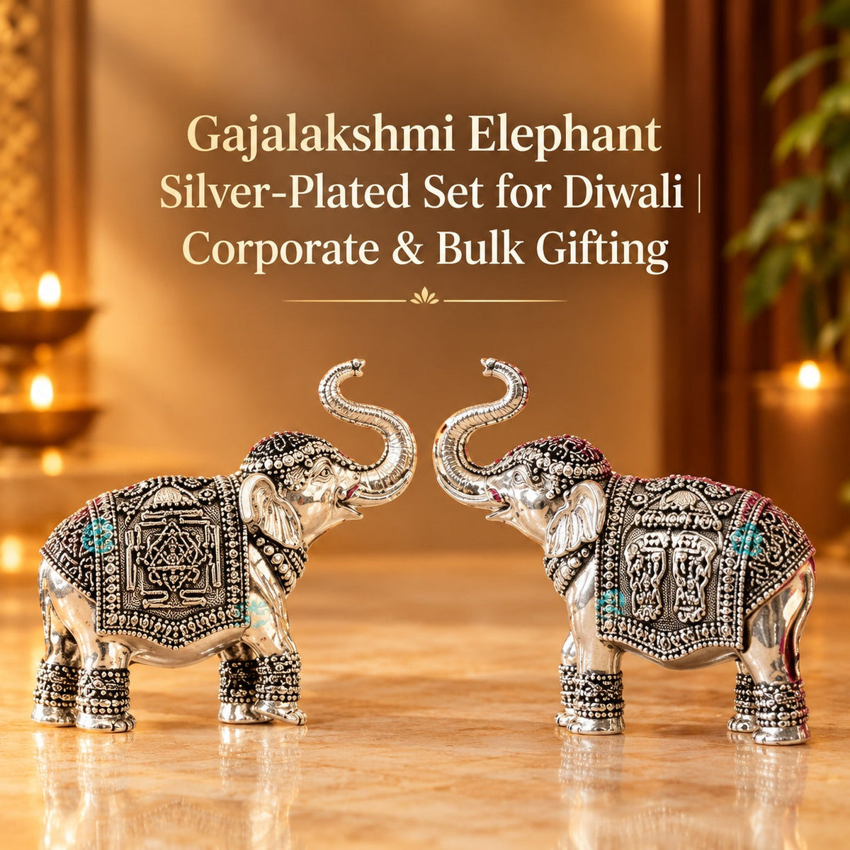 Gajalakshmi Elephant Silver-Plated Set for Diwali | Corporate & Bulk Gifting