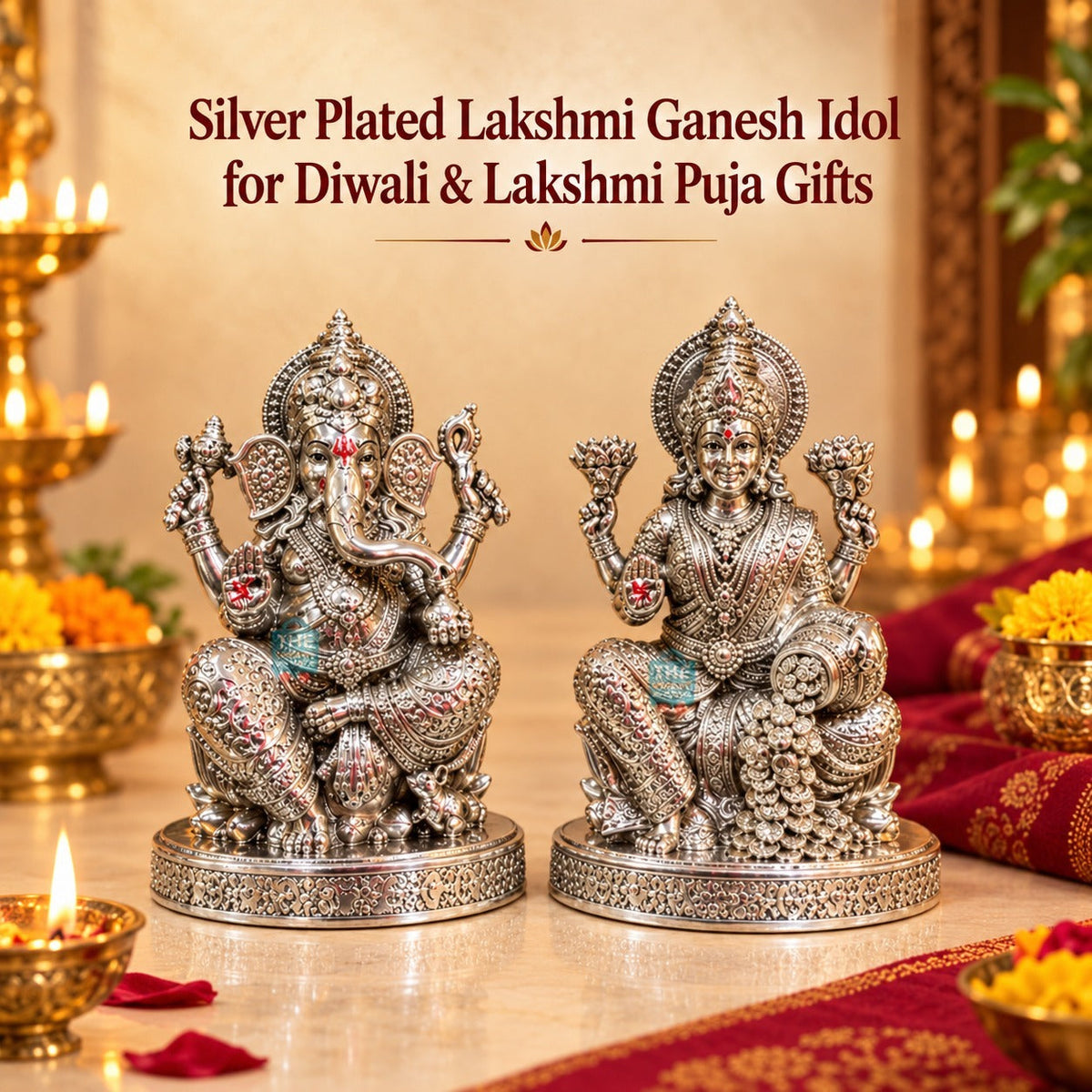 Silver-Plated Lakshmi Ganesh Idol for Diwali & Lakshmi Puja Gifts