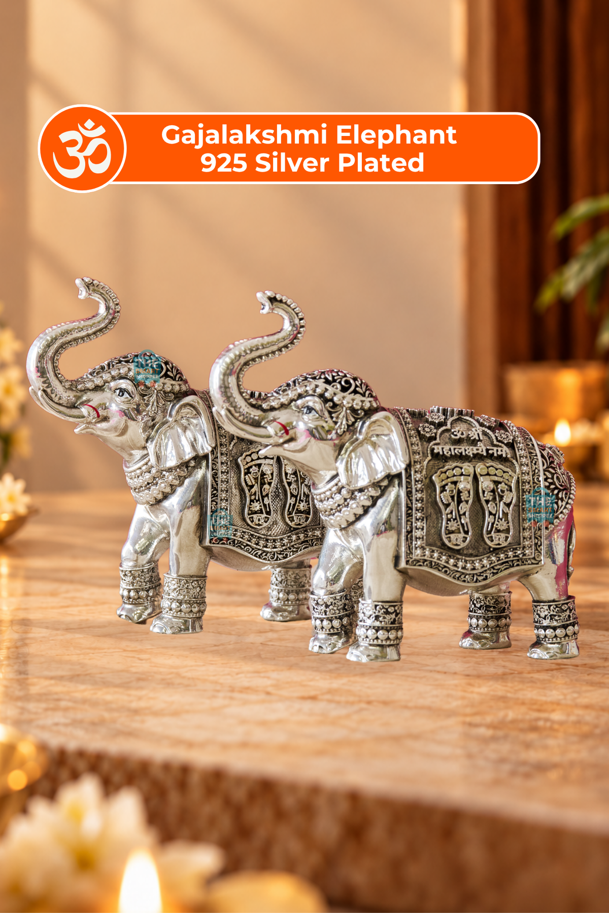 Gajalakshmi Elephant – Original Silver Plated (Set of 2)