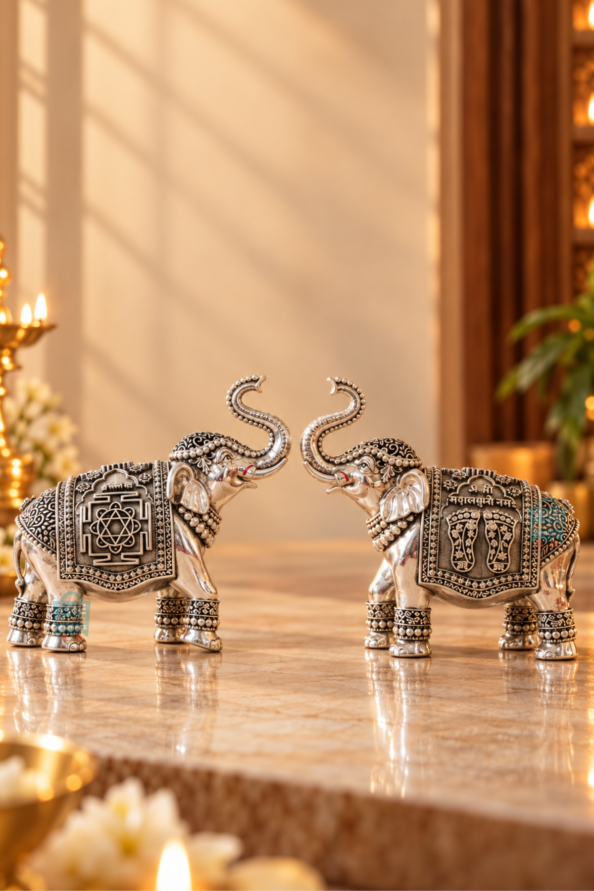 Gajalakshmi Elephant  925 Silver Plated (Set of 2)