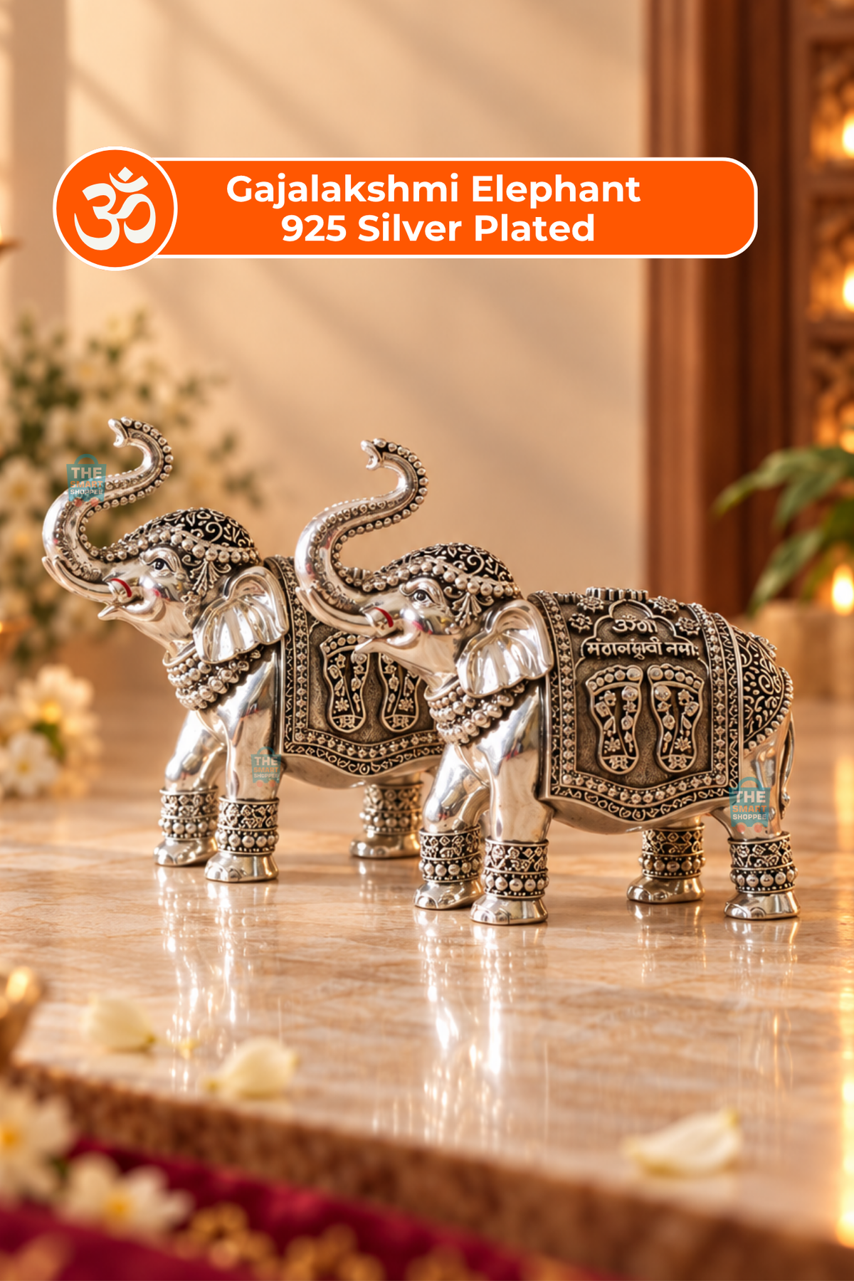 Gajalakshmi Elephant  925 Silver Plated (Set of 2)