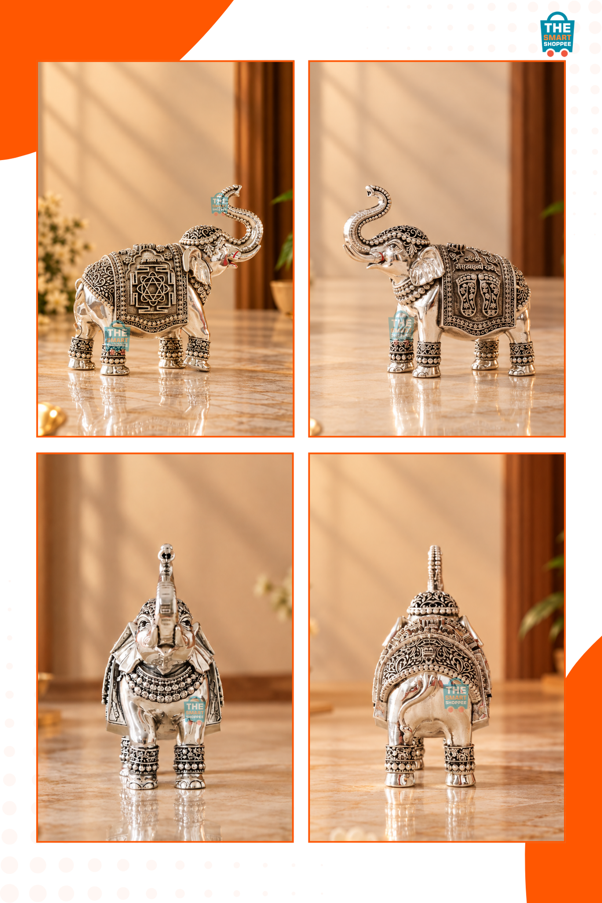 Gajalakshmi Elephant  925 Silver Plated (Set of 2)