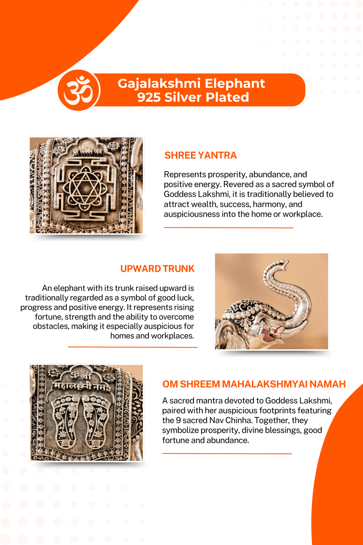 Gajalakshmi Elephant  925 Silver Plated (Set of 2)