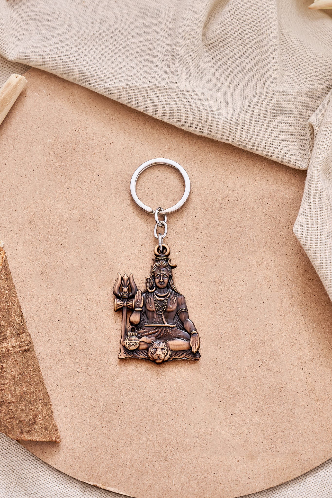 Antique bronze Lord Shiva Mahadev keychain with Trishul design