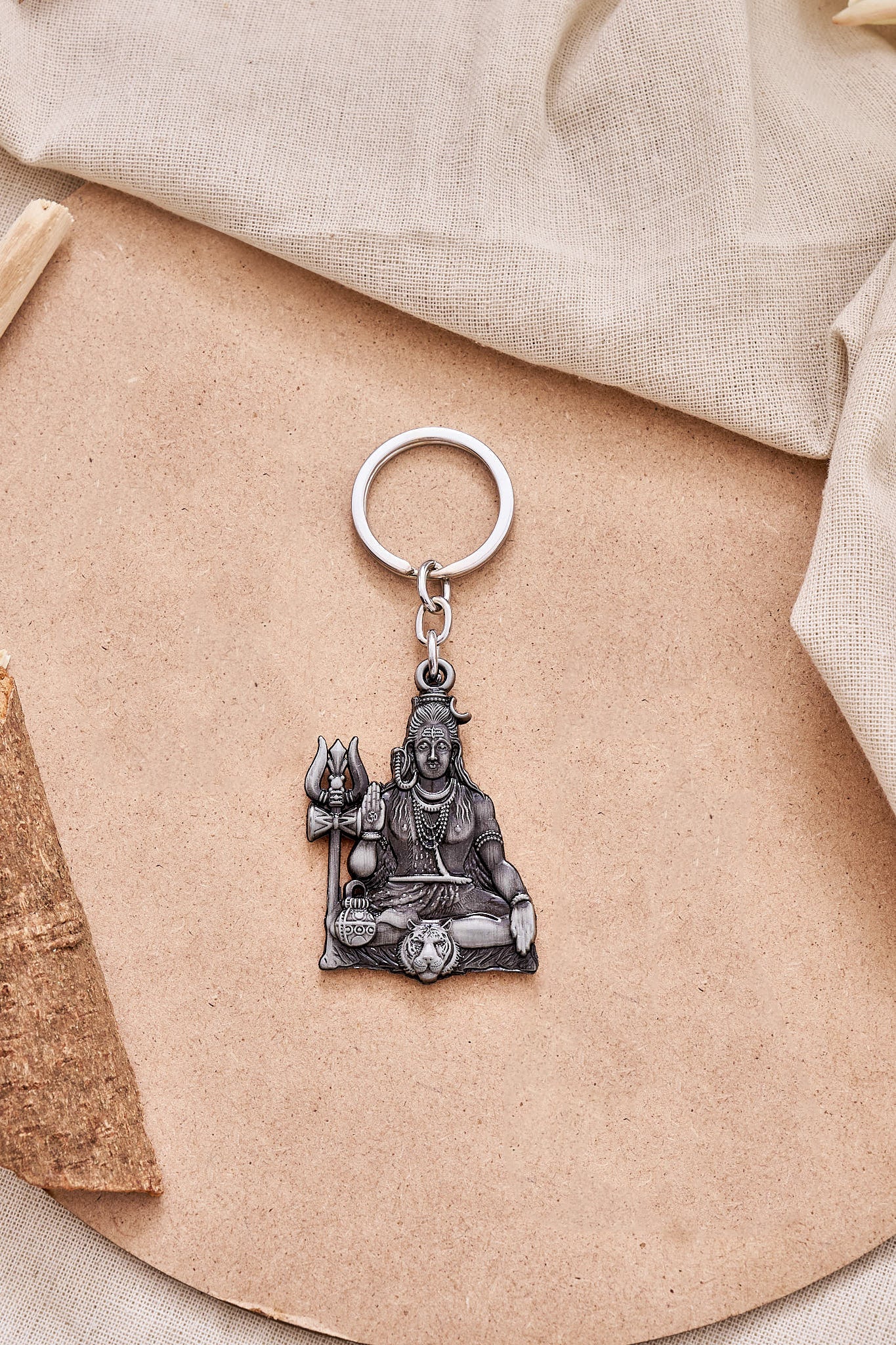 Silver Lord Shiva Mahadev Keychain with Trishul