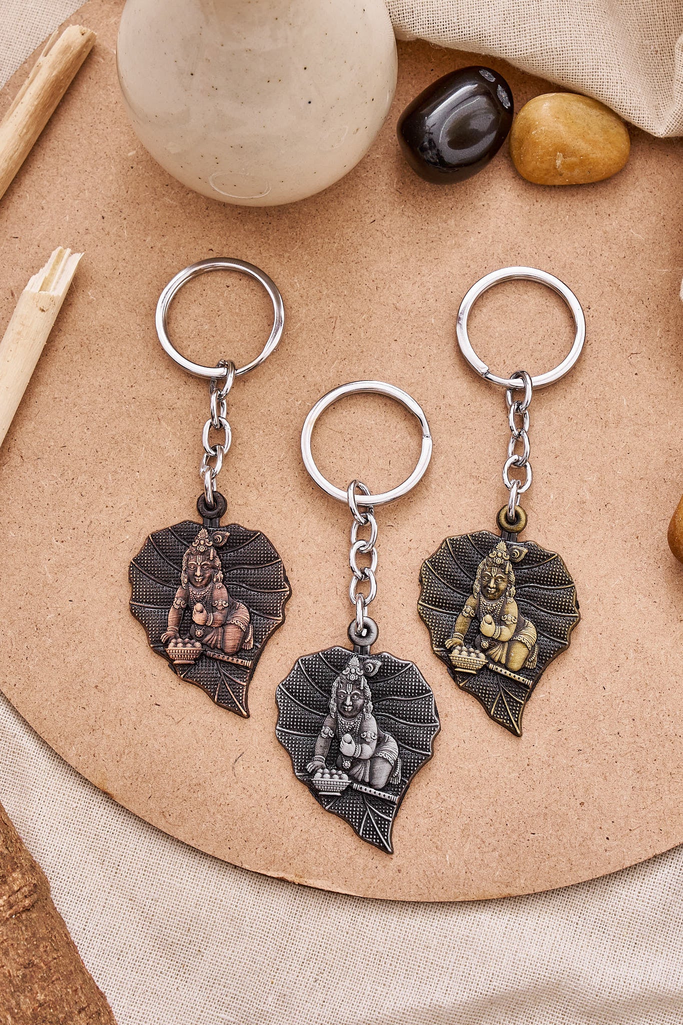 Baal Krishna leaf keychain set of 3 Bhagwan Krishna