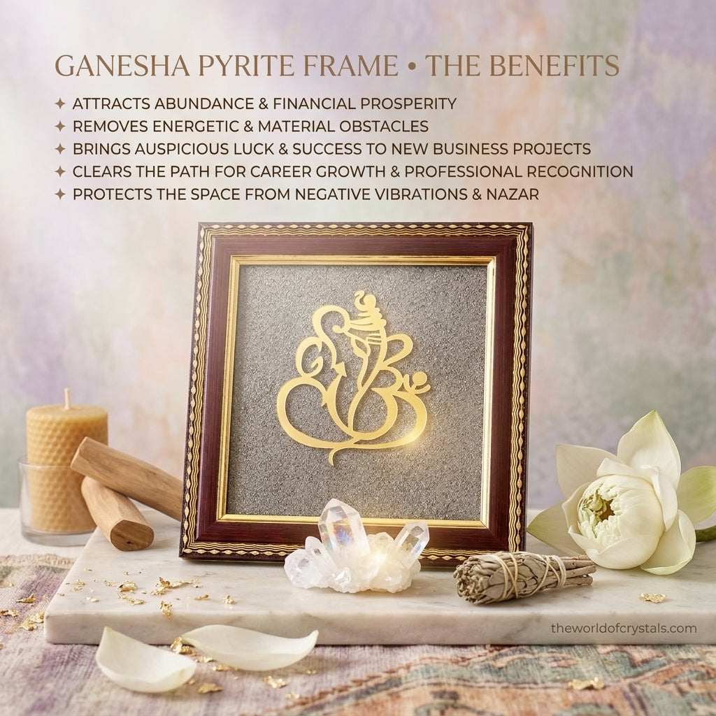 Ganesha Natural Pyrite Dust Wooden Frame for Vastu & Luck