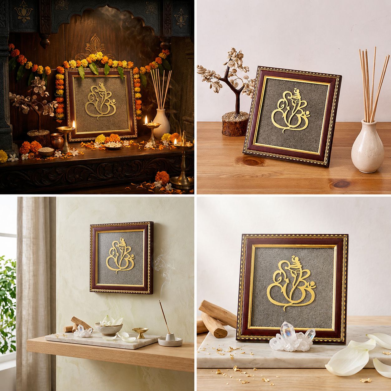 Ganesha Natural Pyrite Dust Wooden Frame for Vastu & Luck