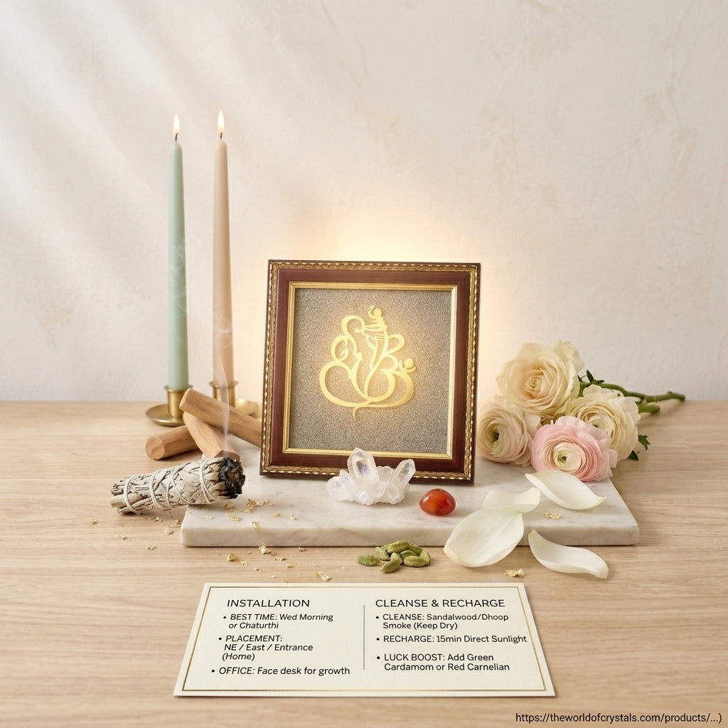 Ganesha Natural Pyrite Dust Wooden Frame for Vastu & Luck