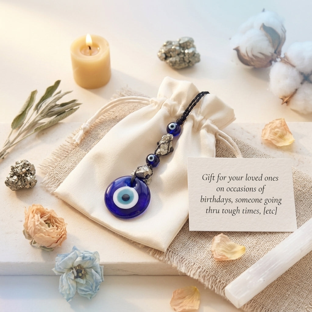 Natural Raw Pyrite Evil Eye Keychain for Wealth Attraction & Spiritual Protection