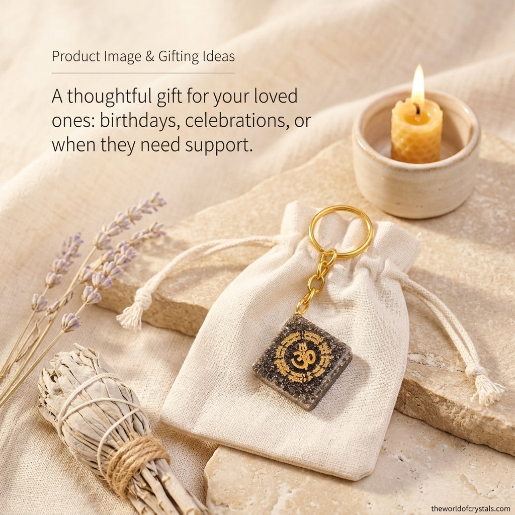 Natural Pyrite "OM" Keychain for Wealth, Abundance & Divine Protection