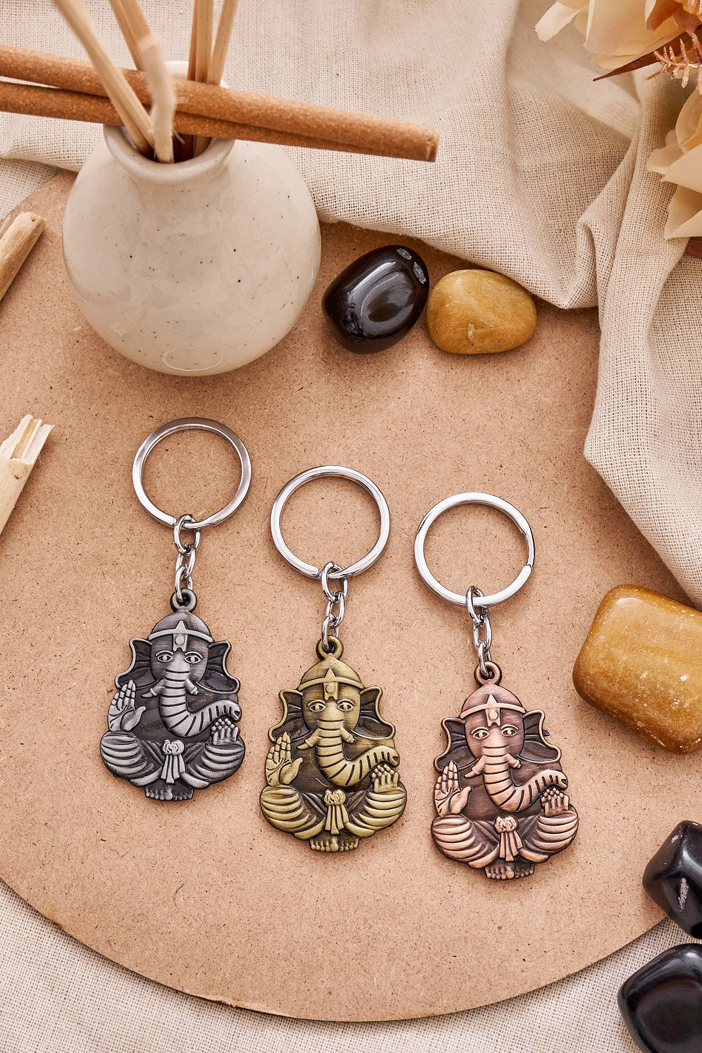 Lord Ganesha metal keychain with intricate detailing for spiritual and festive gifting