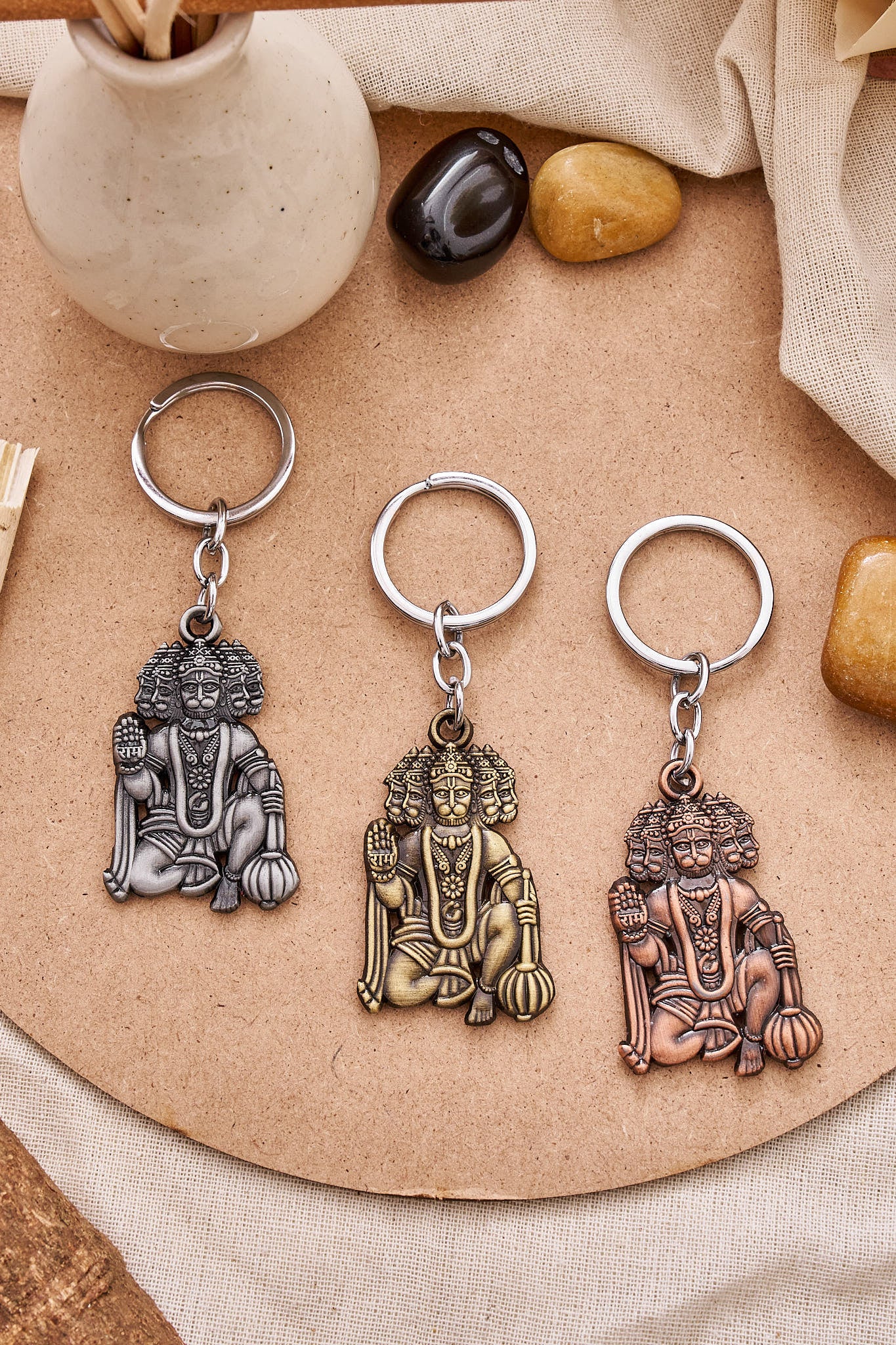 Lord Hanuman Gada metal keychain with intricate detailing for spiritual and religious gifting