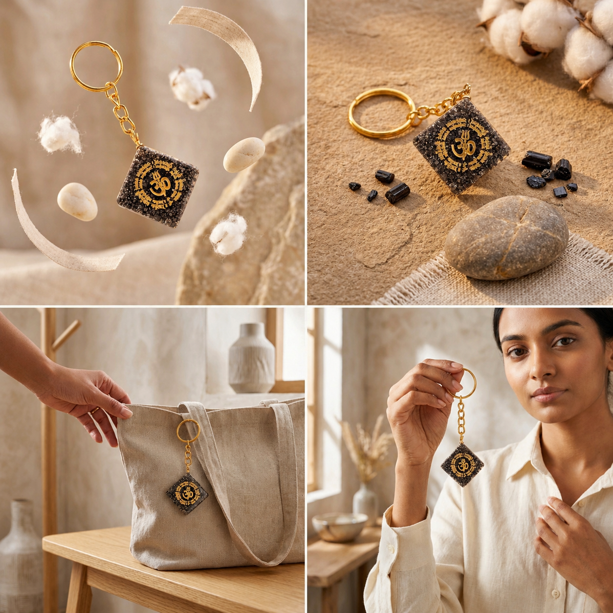 Natural Pyrite "OM" Keychain for Wealth, Abundance & Divine Protection