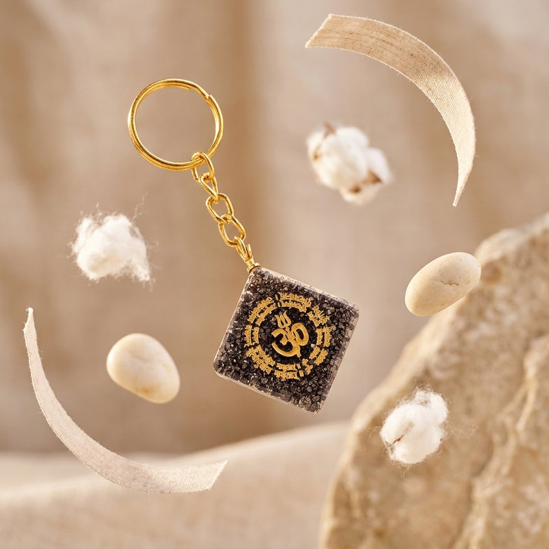 Natural Pyrite "OM" Keychain for Wealth, Abundance & Divine Protection