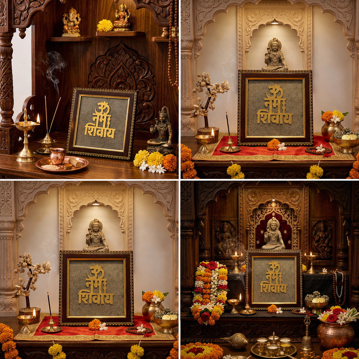 Om Namah Shivay Natural Pyrite Dust Frame for Protection & Peace