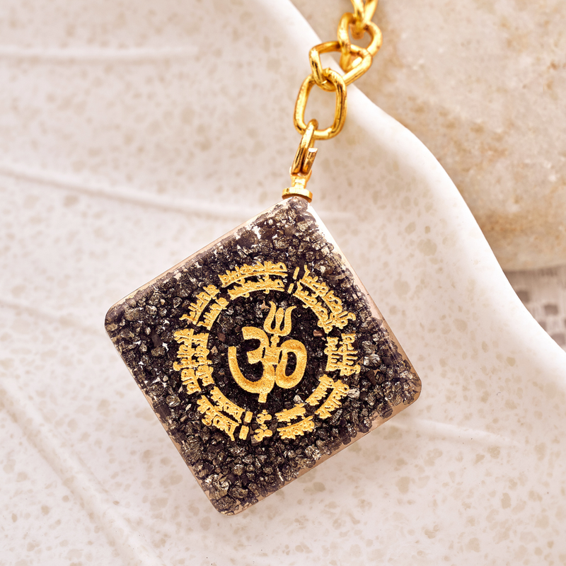 Natural Pyrite "OM" Keychain for Wealth, Abundance & Divine Protection