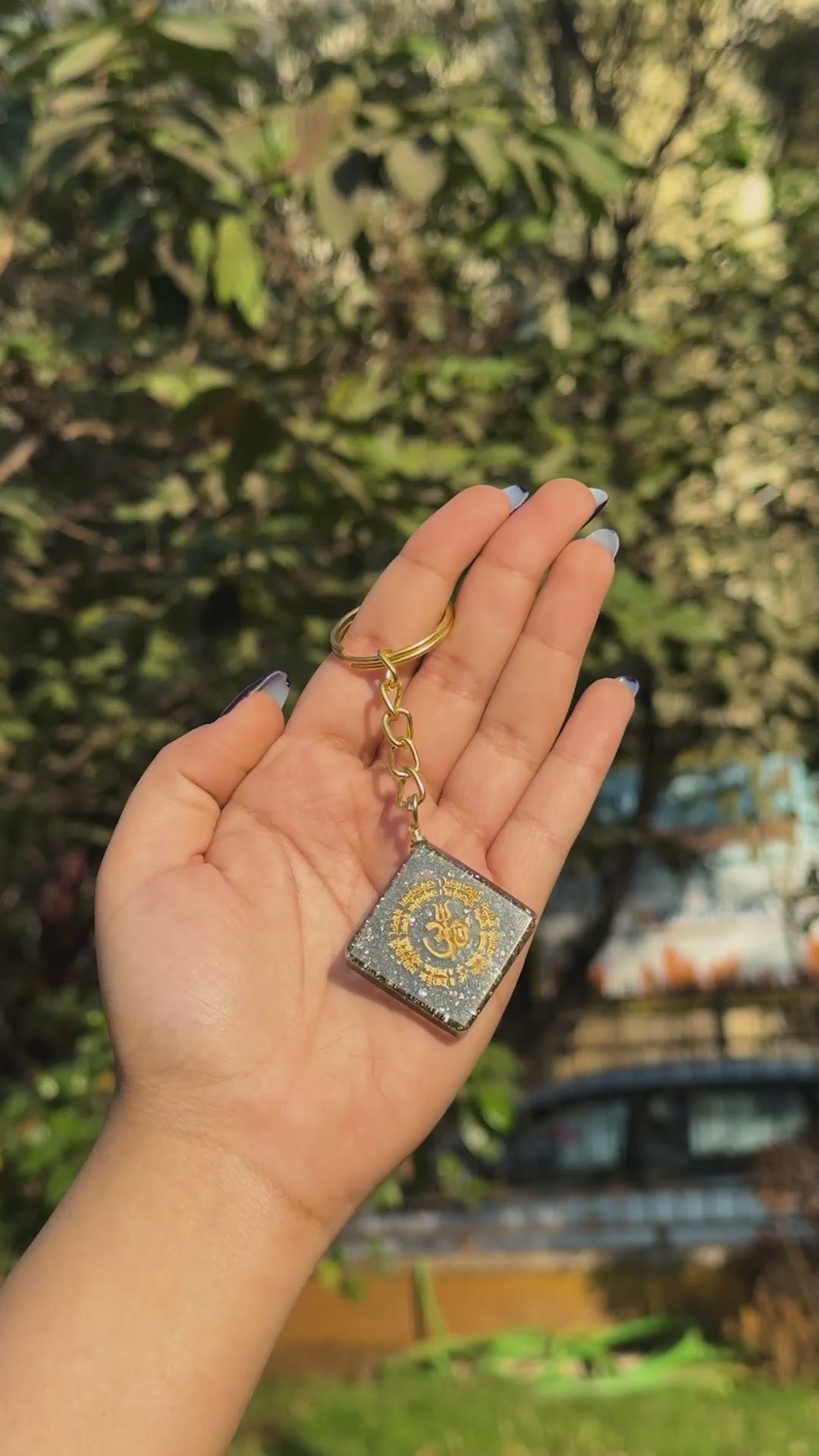 Natural Pyrite "OM" Keychain for Wealth, Abundance & Divine Protection