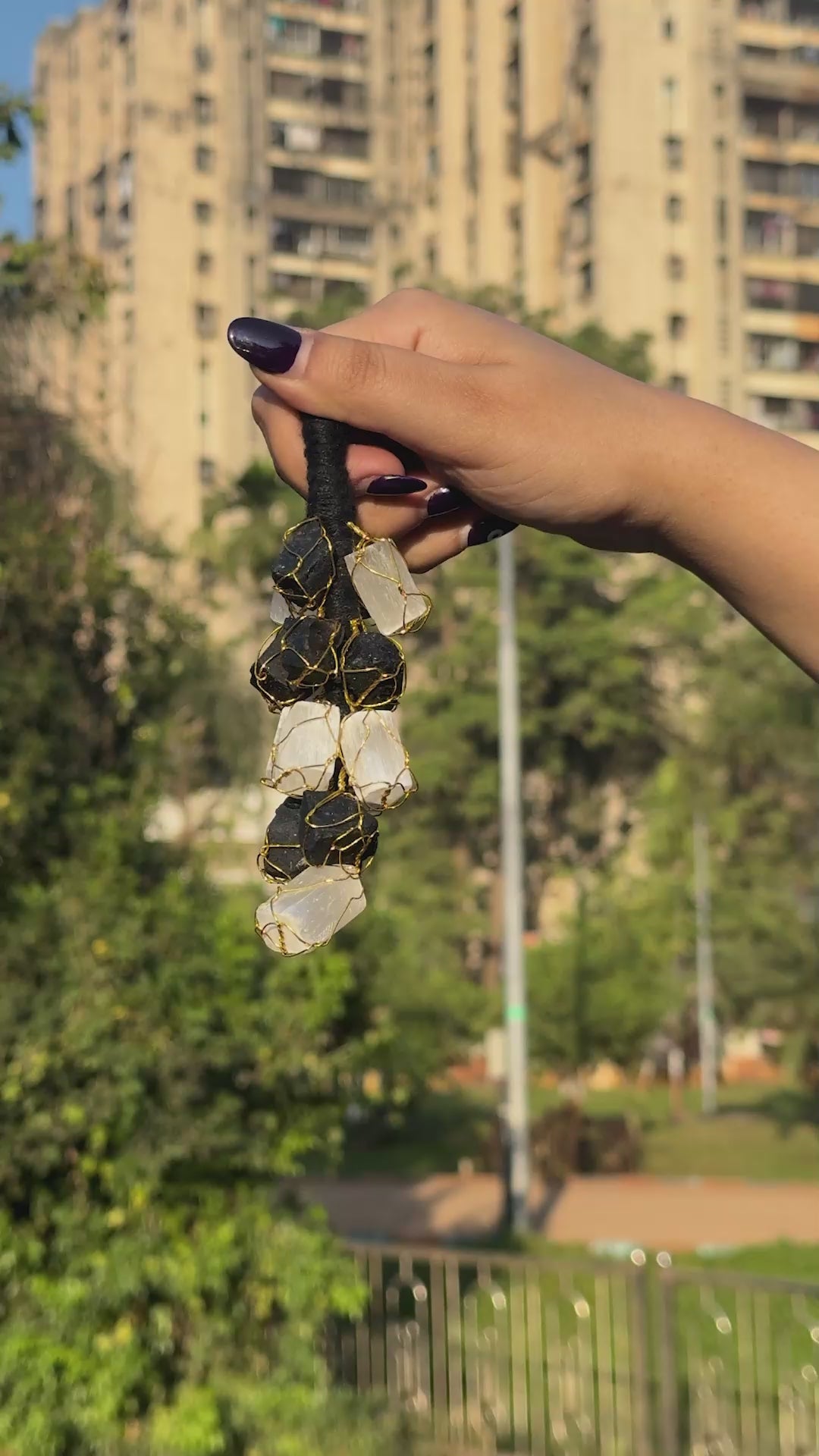 Natural Black Tourmaline & Selenite Raw Crystal "Gatekeeper" — Protection Hanging & Keychain