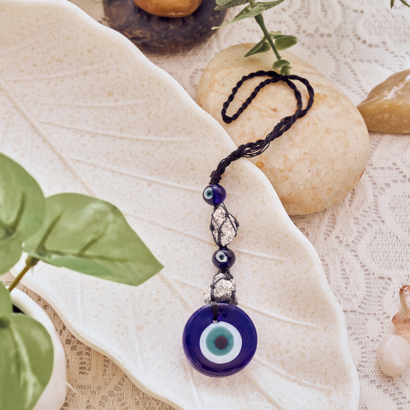 Natural Raw Pyrite Evil Eye Keychain for Wealth Attraction & Spiritual Protection