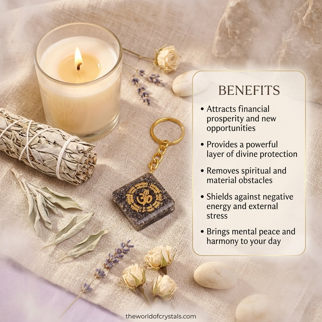 Natural Pyrite "OM" Keychain for Wealth, Abundance & Divine Protection