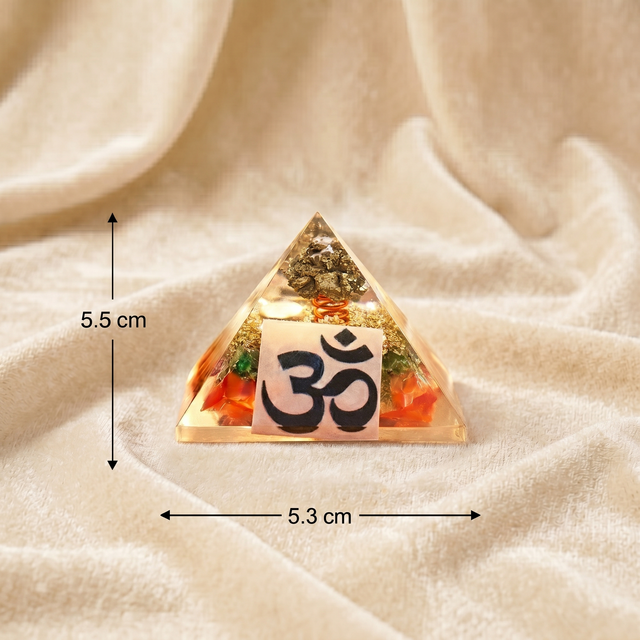 Natural Pyrite & OM Money Magnet Orgone Pyramid for Wealth & Financial Success