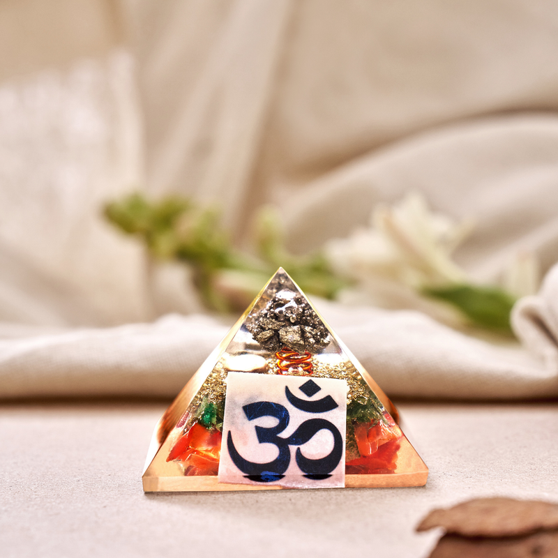 Natural Pyrite & OM Money Magnet Orgone Pyramid for Wealth & Financial Success