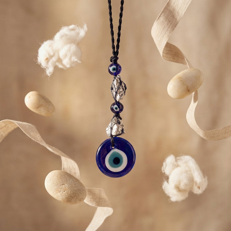 Natural Raw Pyrite Evil Eye Keychain for Wealth Attraction & Spiritual Protection