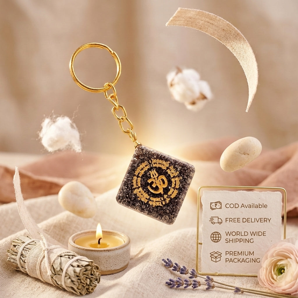 Natural Pyrite "OM" Keychain for Wealth, Abundance & Divine Protection