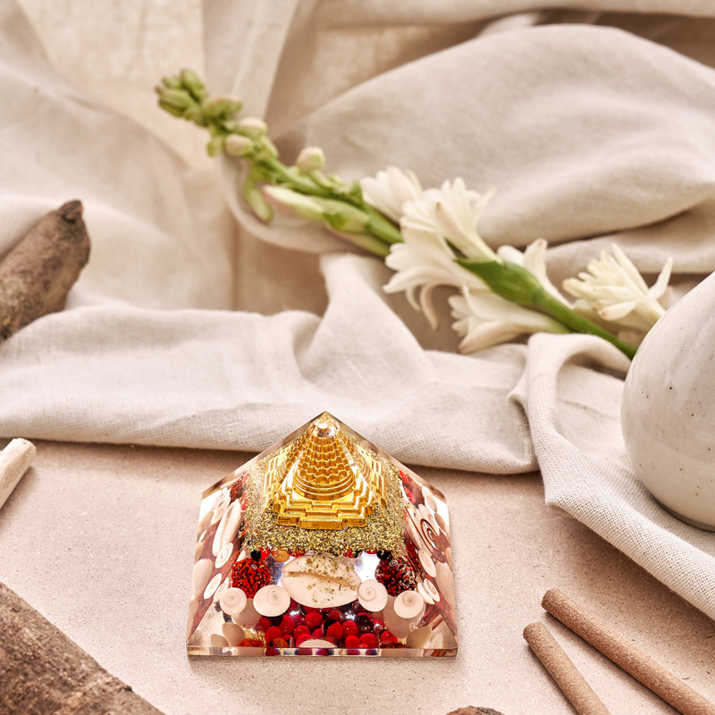 Sacred Shree Yantra & Gomti Chakra Orgone Pyramid for Wealth, Vastu Correction & Prosperity