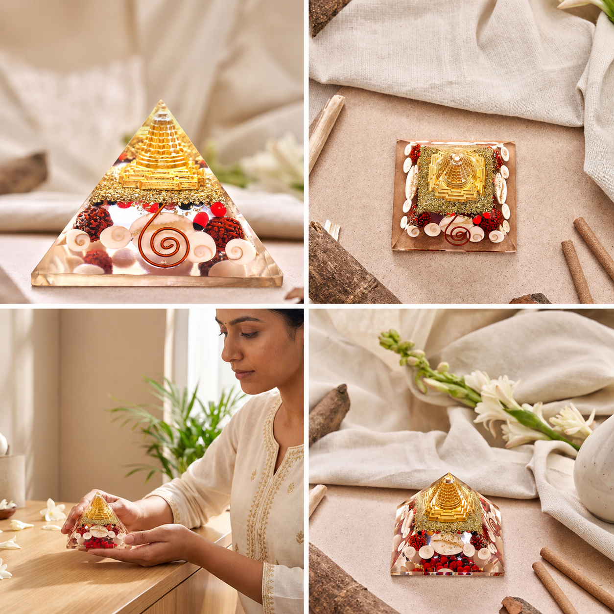 Sacred Shree Yantra & Gomti Chakra Orgone Pyramid for Wealth, Vastu Correction & Prosperity