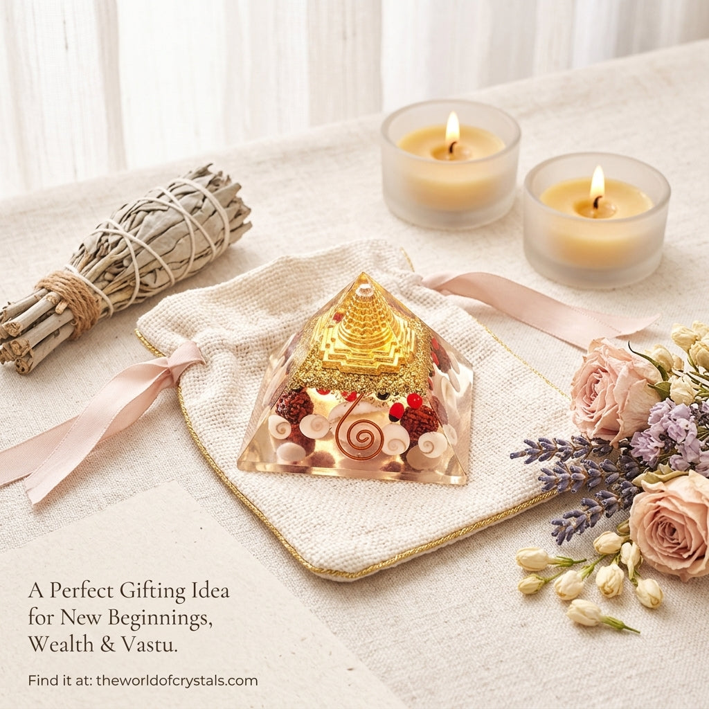 Sacred Shree Yantra & Gomti Chakra Orgone Pyramid for Wealth, Vastu Correction & Prosperity