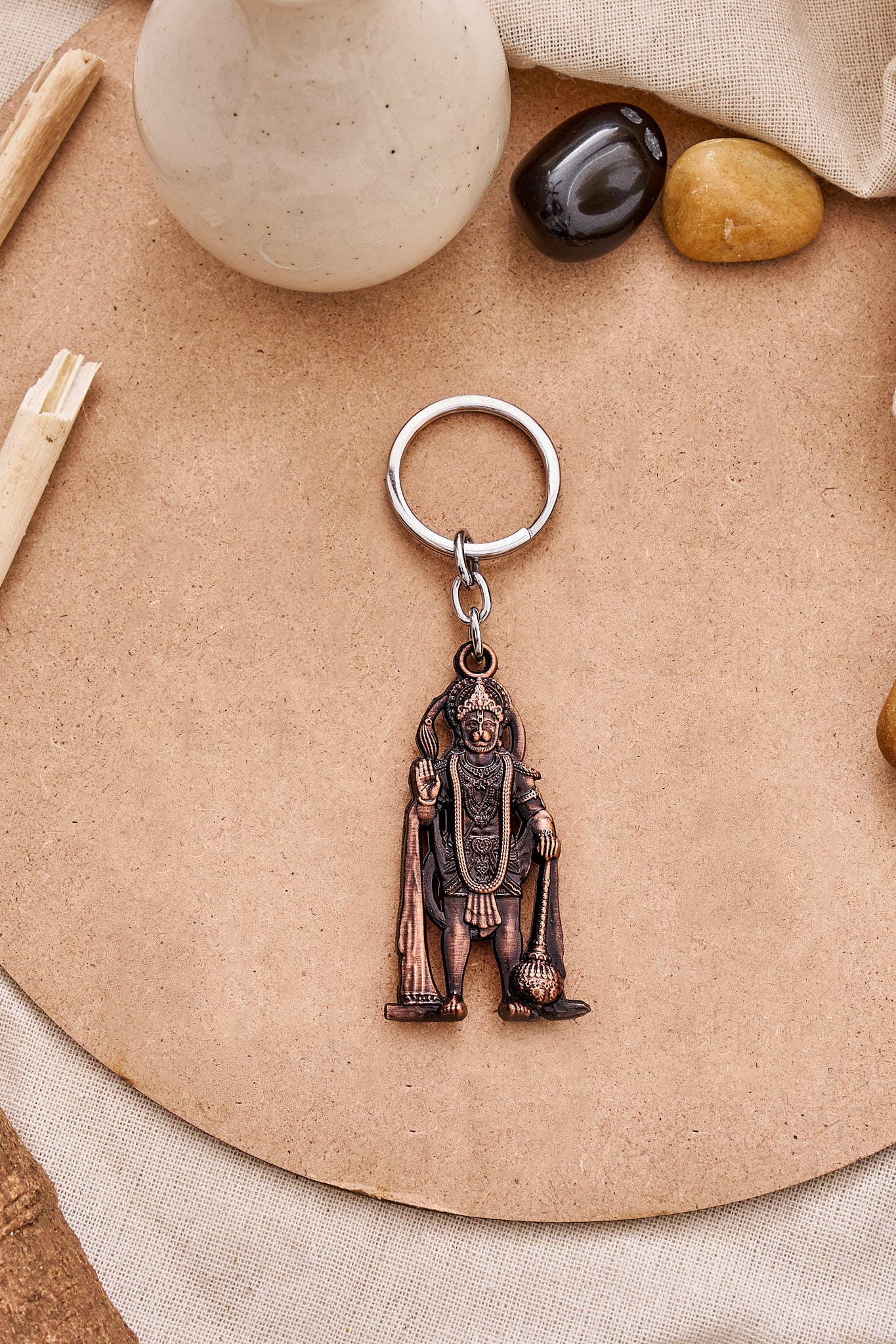Copper standing Hanuman keychain featuring Lord Hanuman