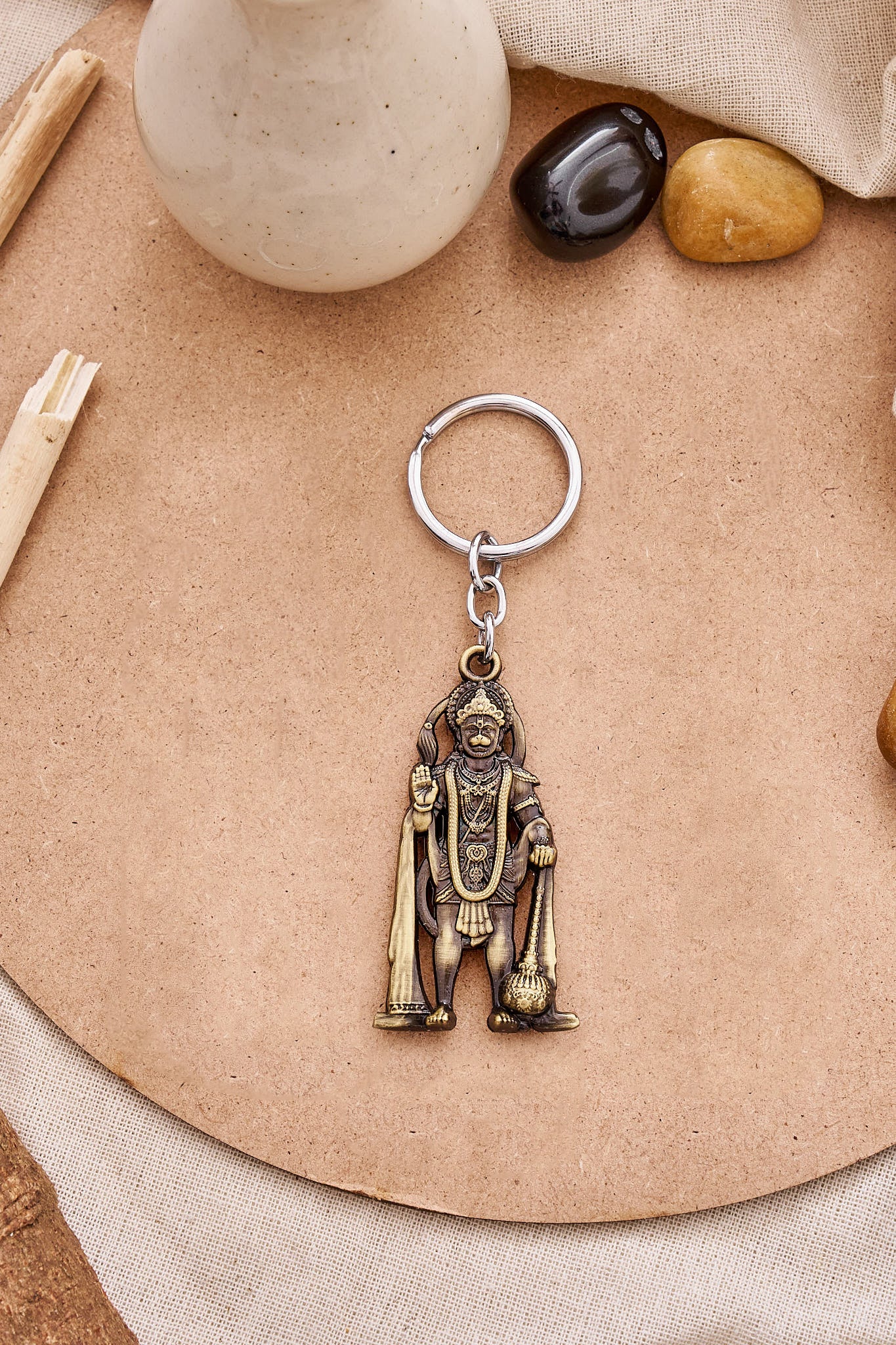 Gold standing Hanuman keychain featuring Lord Hanuman