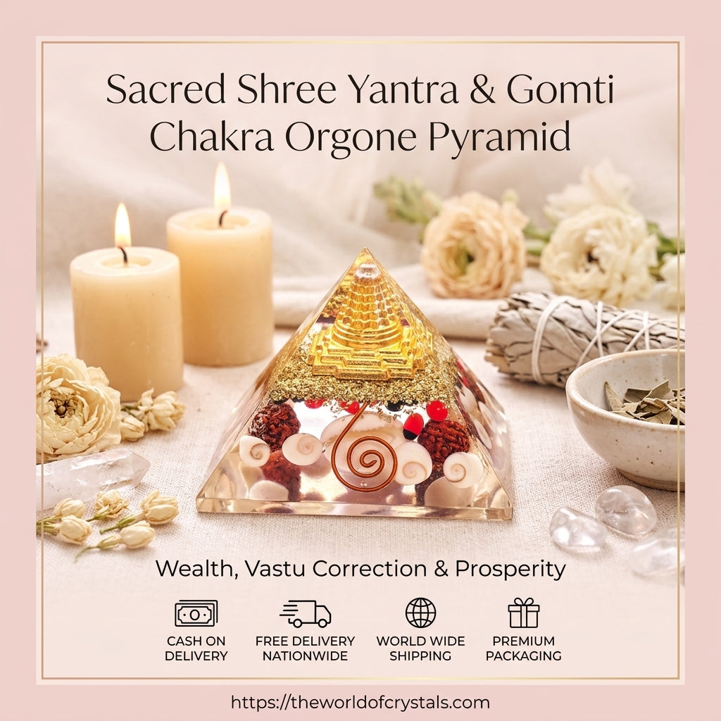 Sacred Shree Yantra & Gomti Chakra Orgone Pyramid for Wealth, Vastu Correction & Prosperity