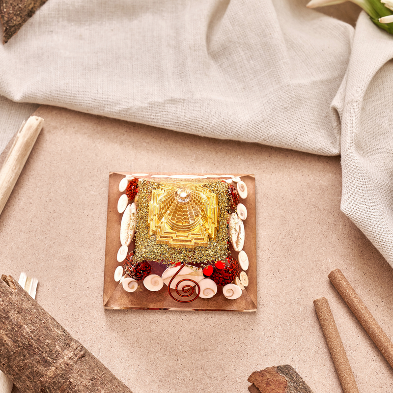 Sacred Shree Yantra & Gomti Chakra Orgone Pyramid for Wealth, Vastu Correction & Prosperity